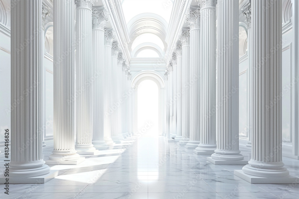 Poster 3d rendering white corridor pillars background render image