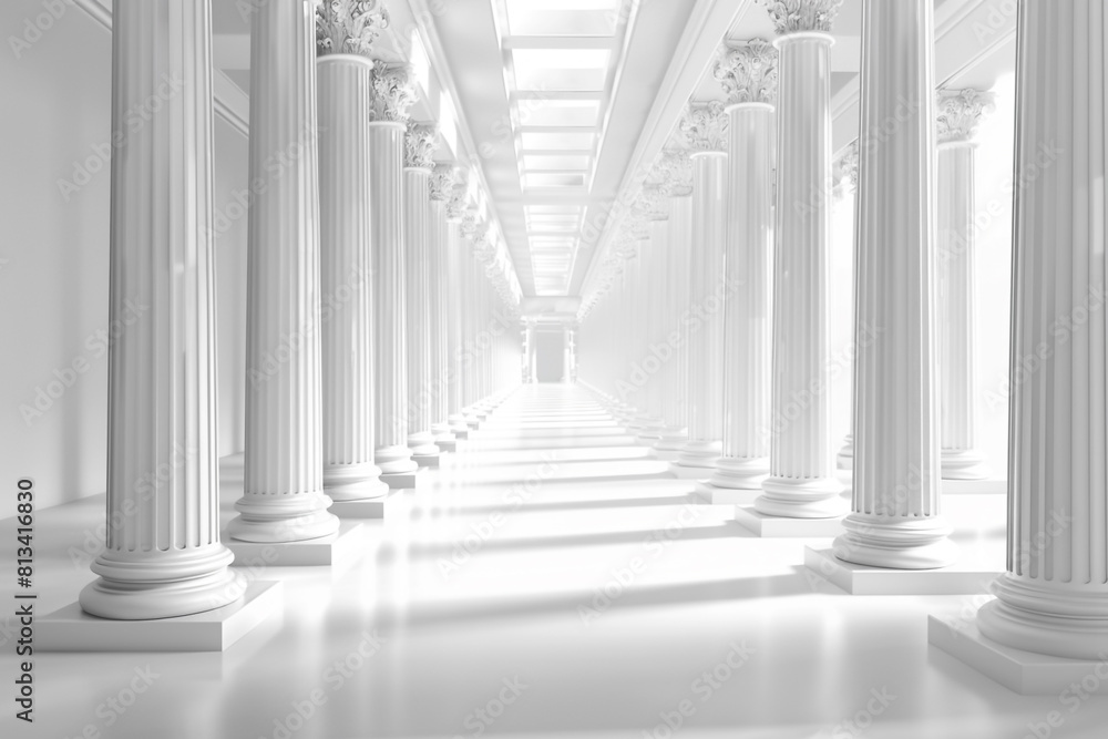 Poster 3d rendering white corridor pillars background render image