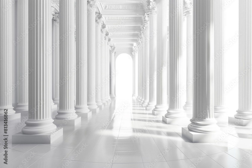 Poster 3d rendering white corridor pillars background render image