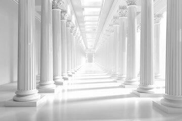 3d rendering white corridor pillars background render image