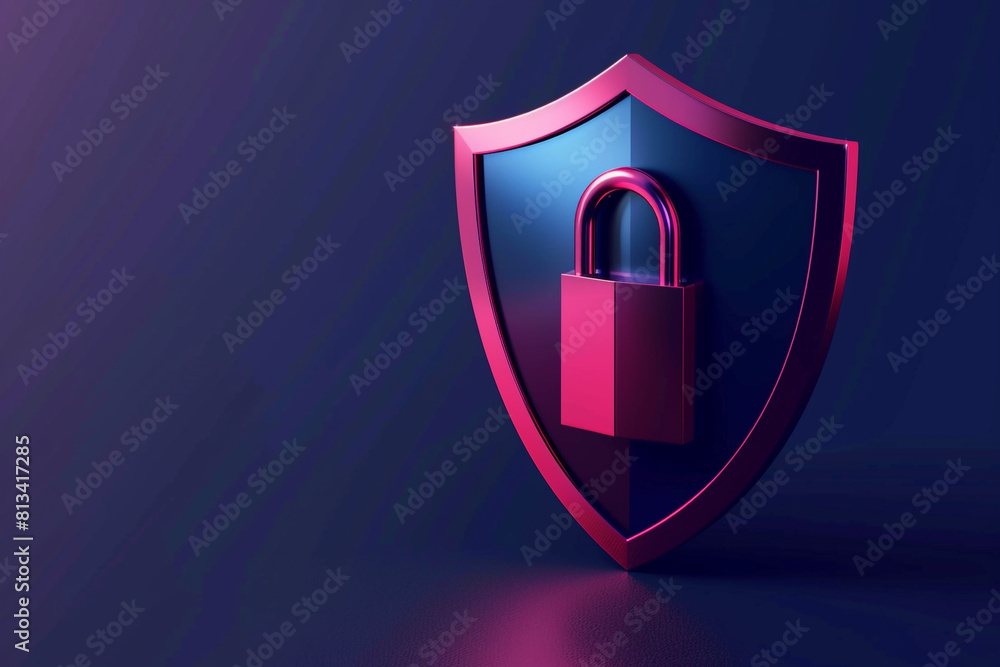 Poster 3d shield icon with a lock in a minimalistic style privacy or security protection concept