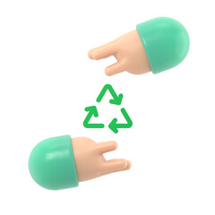 Eco friendly. Save nature. Ecology business. Paper recycle icon in hand human. Protection planet environment.3D illustration flat design.Supports PNG files with transparent backgrounds.