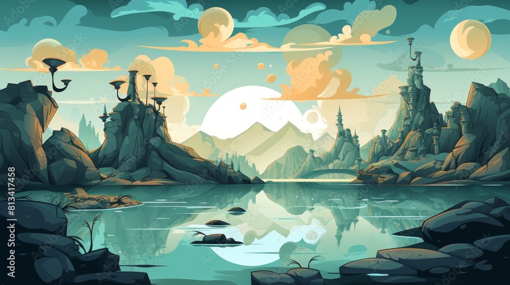 Poster generative ai a surreal, otherworldly landscape with floating islands.