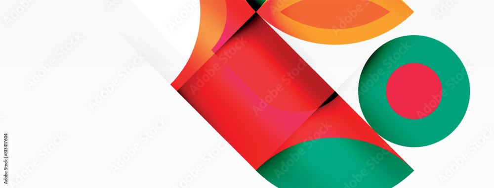 Aufkleber A triangle, rectangle, and circle with a red circle in the middle form an art pattern on a white background. Tints and shades of magenta and electric blue petals create a creative arts design