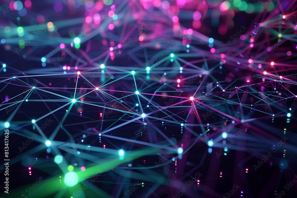 Aufkleber 3d visualization of a futuristic digital network, glowing with vibrant colors and geometric complexi