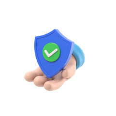 Transparent Backgrounds Mock-up.3D Hand holding security shield and padlock. Personal data protection. Secure access concept. Successful verification.Supports PNG files with transparent backgrounds.