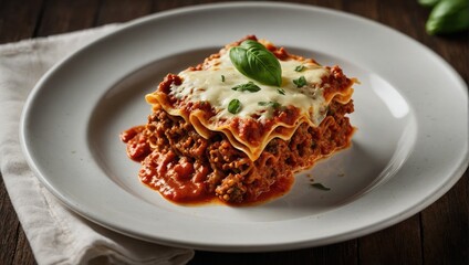 a plate of lasagna on a table with a napkin