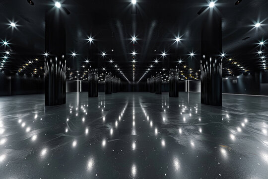 360 degree full panorama environment map of black minimalistic studio environment with bright lights and reflections 3d render illustration hdri hdr vr virtual reality