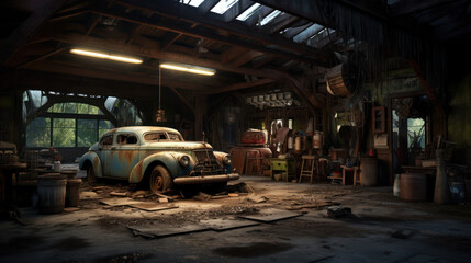 Abandoned old vehicle repair station.