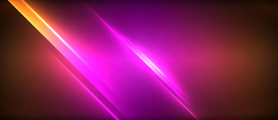 A neon purple and orange light beam creates a stunning visual effect on a dark background, resembling a vibrant art pattern in electric blue and magenta hues