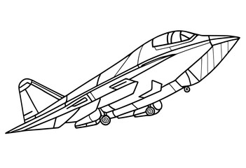 Aircraft Coloring Page. Cartoon Jet Fighter Outline Design. Military Airplane Isolated on White Background. jpg
