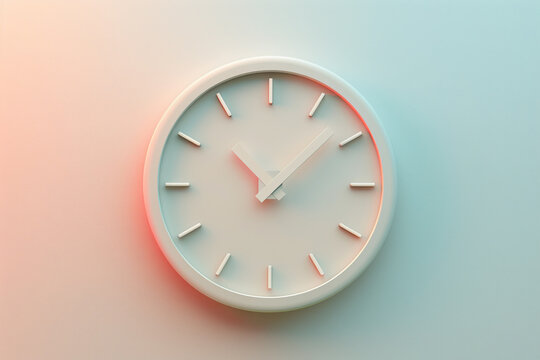A 3D clock icon with moving hands, on a pastel eggshell background 