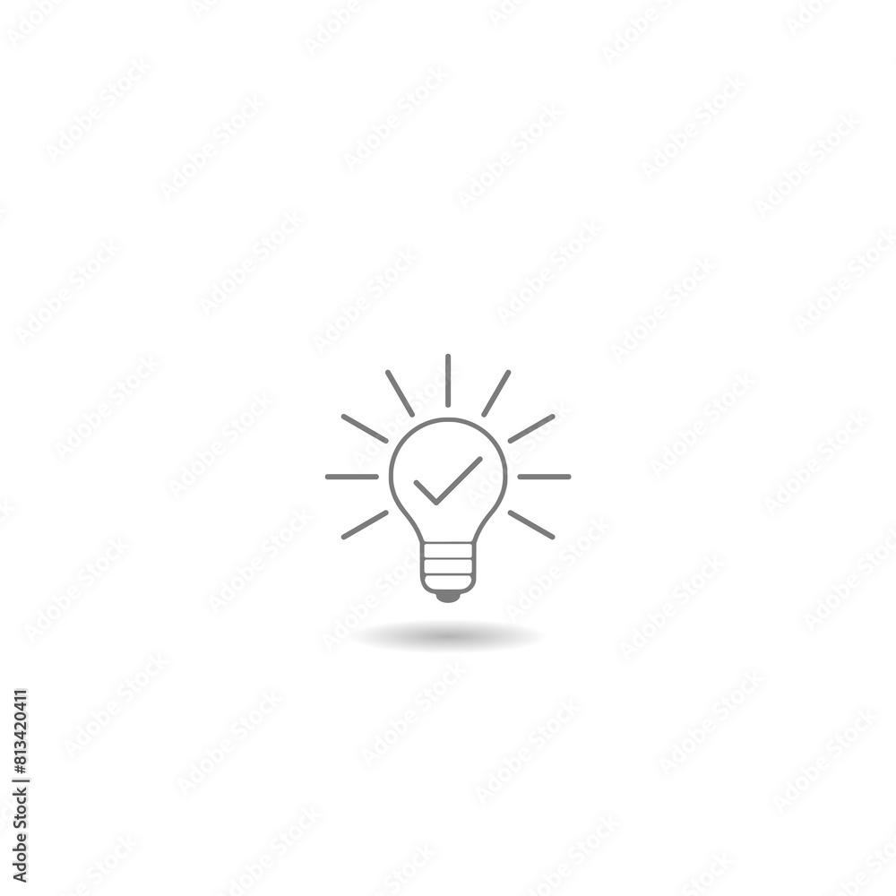 Poster light bulb with check mark icon with shadow