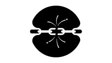Broken chain logo,  black isolated silhouette