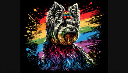 Yorkshire Terrier Dog Equality in pride month vector illustration Concept for respecting and supporting the diversity of Gay Lesbian transgenders Celebrate Pride Month with Rainbow LGBTQ+ flag