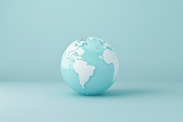 A 3D earth globe icon with a smooth finish on a pastel blue background 