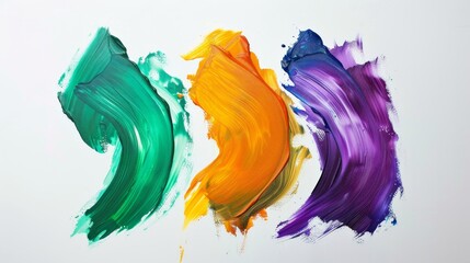 This abstract stock image showcases three expressive blobs of different colored paint on a white background. Each paint blob exhibits a unique shade, creating a visually appealing contrast on the mini