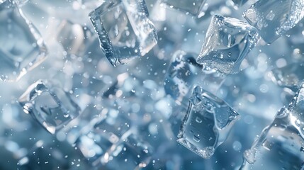 Falling Ice Cubes Cut Out in 8K Resolution: Realistic Lighting


