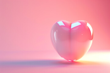 A 3D heart icon glowing softly on a pastel pink background  