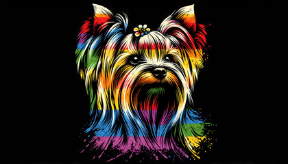 Yorkshire Terrier Dog Concept for respecting and supporting the diversity of Gay Lesbian transgenders Celebrate Pride Month with Rainbow LGBTQ+ flag Equality in pride month vector illustration