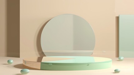 Creamy White Podium with Delicate Arch Design for Elegant Organic Cosmetic Showcases, Ideal for Beauty Product 3D Displays