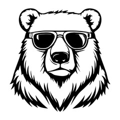 cool Polar bear wearing sunglass black silhouette logo svg vector, Polar bear icon illustration
