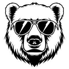 cool Polar bear wearing sunglass black silhouette logo svg vector, Polar bear icon illustration