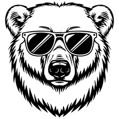 cool Polar bear wearing sunglass black silhouette logo svg vector, Polar bear icon illustration