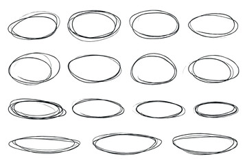 Doodle pencil drawn oval circles. Grunge ovals and circles for highlighting 