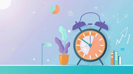 Create a professional illustration of an alarm clock on a table