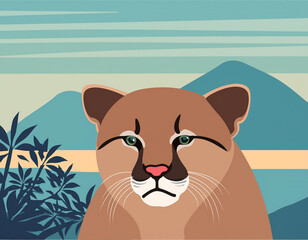 vector puma cougar (puma concolor) or mountain lion