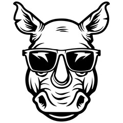 Obraz premium cool Rhinoceros wearing sunglass black silhouette logo svg vector, Rhinoceros icon illustration