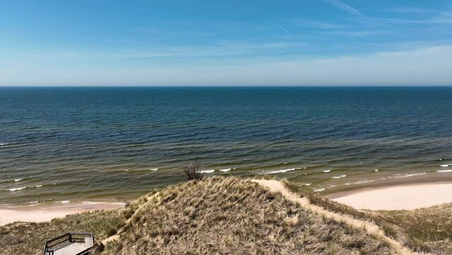 Structures for lake access built in the dunes.