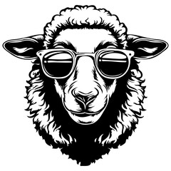 cool Sheep wearing sunglass black silhouette logo svg vector, Sheep icon illustration