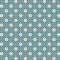 Abstract mosaic background of pastel delicate blue, yellow, pink geometric floral motifs Decorative tile pattern