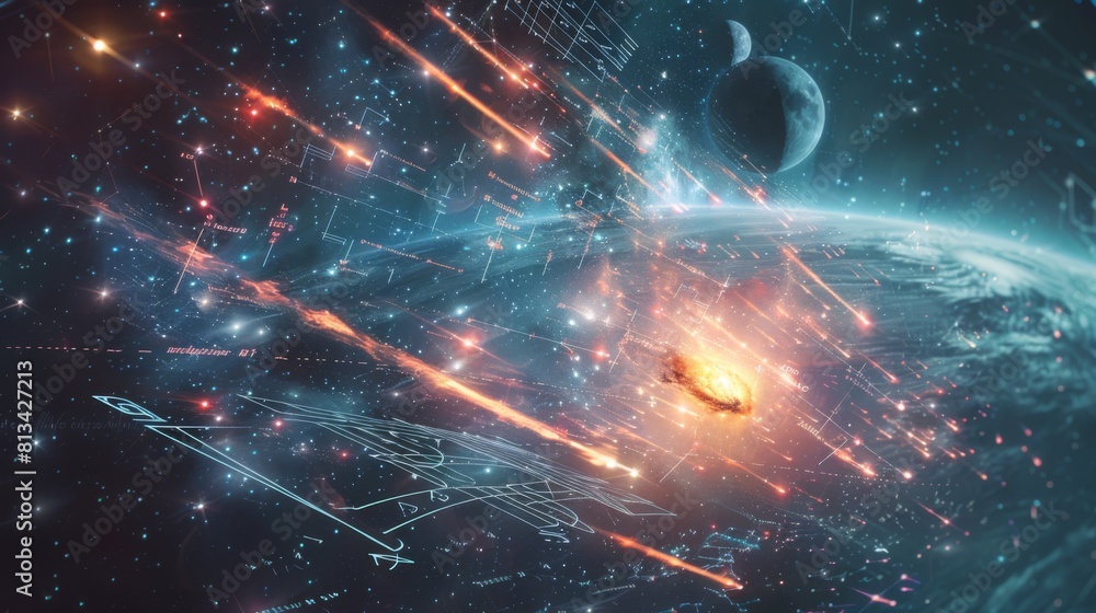 Aufkleber a computer-generated depiction of a futuristic space station floating in the vastness of outer space