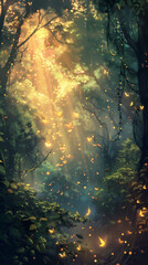 sun rays in the forest with comic concept