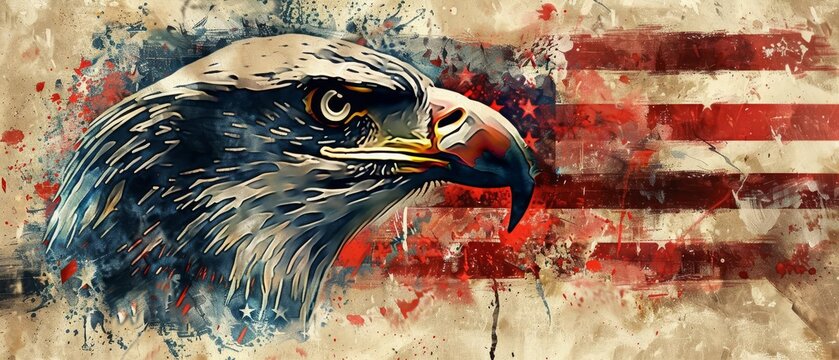 An artistic rendering of an eagle blended into the American flag, ideal for patriotic holiday commemorations