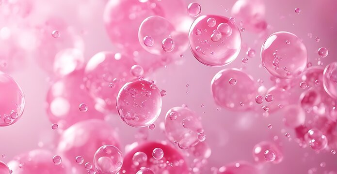 red pink abstract oil bubbles or face serum background. pink Oil and water bubbles molecule ,pink Bubbles oil or collagen serum for cosmetic product, banner poster 