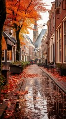 Naklejka premium Autumn Ambiance in a European City Street
