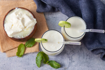 Selective focus of Indian Curd Drink 