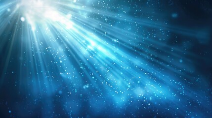 Blue cosmic light burst with stars. Abstract space background