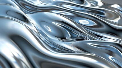 Abstract silver waves background. Metallic texture with fluid curves.