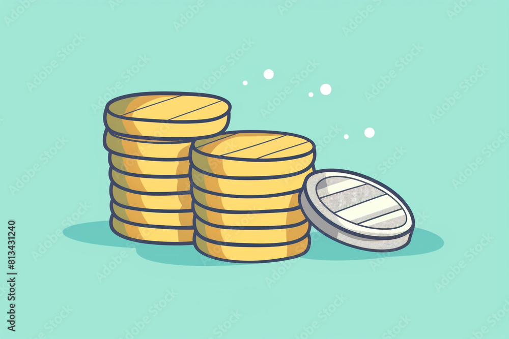 Poster a cartoon image of a stack of gold coins with a silver coin to the right and a gold coin to the left