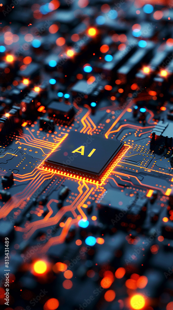 Aufkleber a computer motherboard with a state-of-the-art ai processor. ai generative.