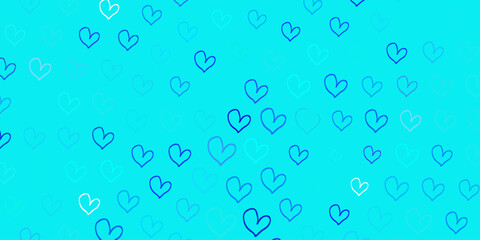 Light BLUE vector texture with lovely hearts.