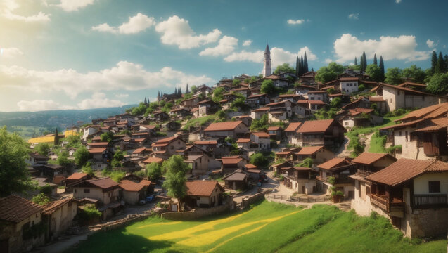 small village with a river running through it