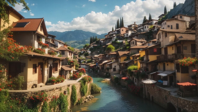 small village with a river running through it