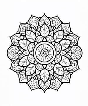 recommend clip art: Black and white mandala to colour. AI generative.
