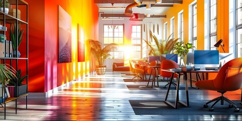 Productive office with natural light and vibrant open space design. Concept Office Design, Natural Light, Vibrant Space, Productive Workspace